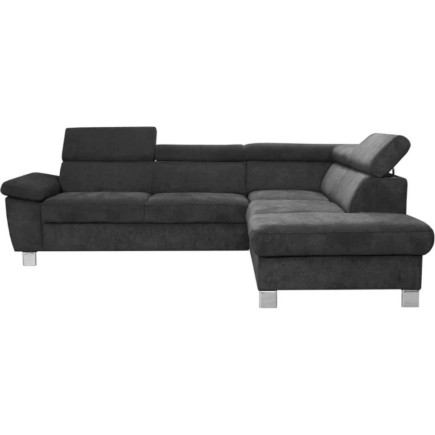 Canapé d'angle en velours luxe 5 places LUGO gris foncé, angle droit