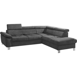 Canapé d'angle en velours luxe 5 places LUGO gris foncé, angle droit