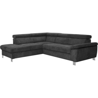 Canapé d'angle en velours luxe 5 places LUGO gris foncé, angle gauche