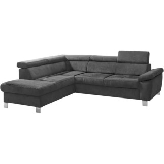 Canapé d'angle en velours luxe 5 places LUGO gris foncé, angle gauche
