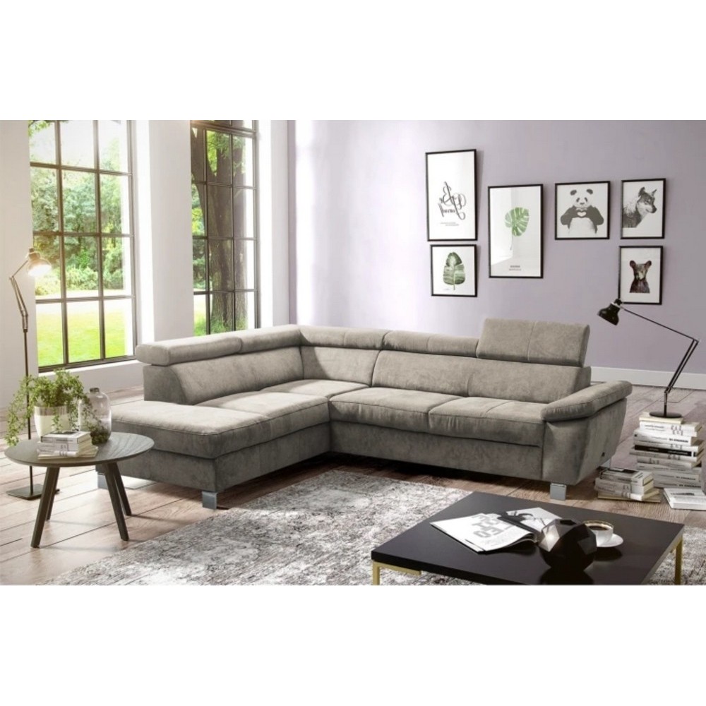 Canapé d'angle en velours luxe 5 places LUGO beige, angle gauche Canapé d'angle en velours luxe 5 places LUGO beige, angle gauche