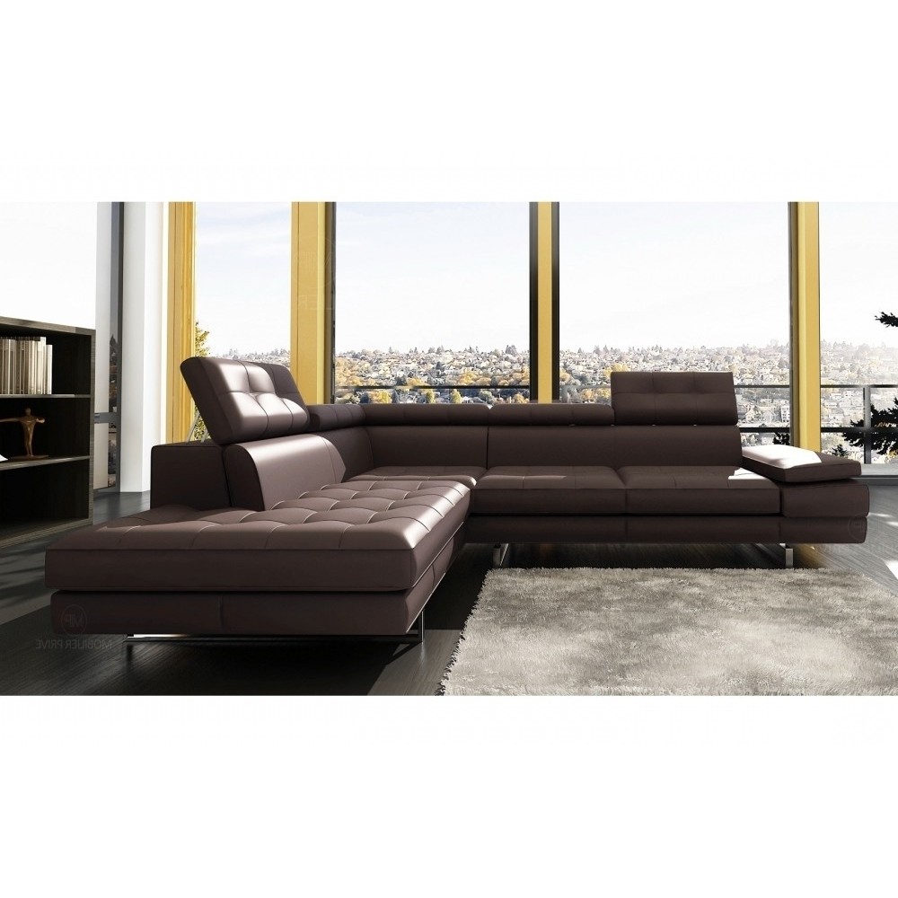 - Canapé d'angle en cuir italien 6 places MODA, chocolat, angle gauche