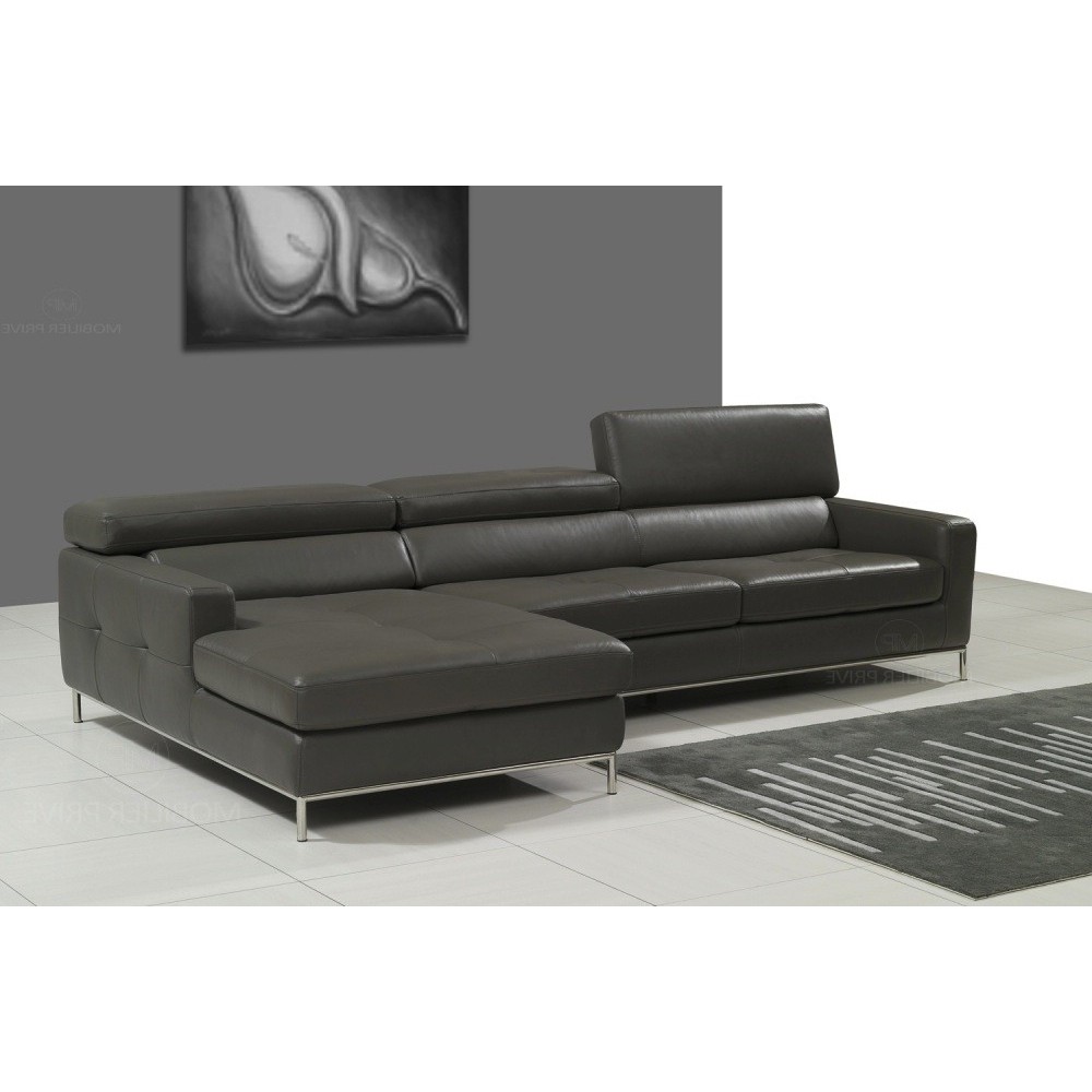 Canapé d'angle en cuir italien 4/5 places YVANA, gris fonce, angle gauche Canapé d'angle en cuir italien 4/5 places YVANA, gris fonce, angle gauche