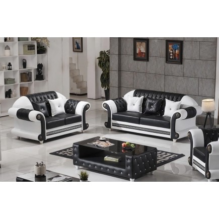 2eme paiement de la commande: Ensemble canapé 3 places et 2 places en cuir italien vachette luxor, noir et blanc, 6x sans frais,