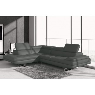 Canapé d'angle BEAUTY en cuir haut de gamme italien vachette Vénésetti Cuir Prestige luxe Gris foncé, angle gauche - Vénésetti