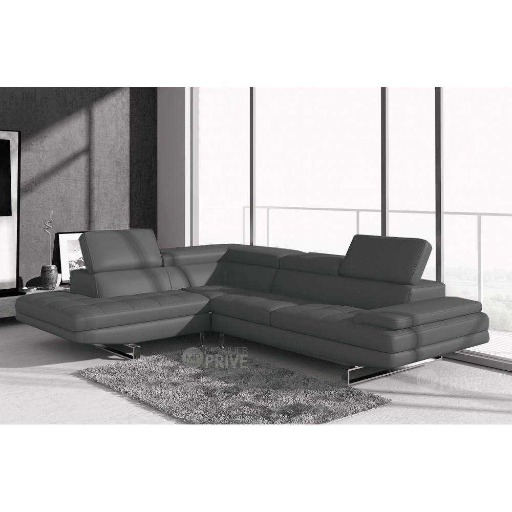 Canapé d'angle BEAUTY en cuir haut de gamme italien vachette Vénésetti Cuir Prestige luxe Gris foncé, angle gauche - Vénésetti, Canapé d'angle BEAUTY en cuir haut de gamme italien vachette Vénésetti Cuir Prestige luxe Gris foncé, angle gauche - Vénésetti,
