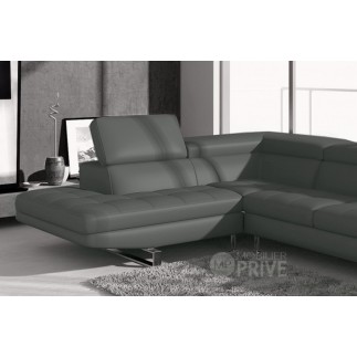 Canapé d'angle BEAUTY en cuir haut de gamme italien vachette Vénésetti Cuir Prestige luxe Gris foncé, angle gauche - Vénésetti,