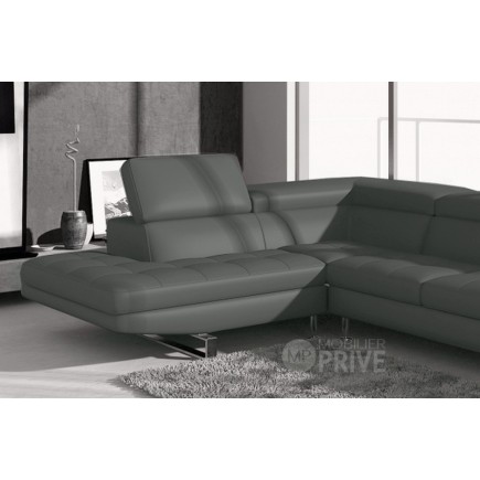 Canapé d'angle BEAUTY en cuir haut de gamme italien vachette Vénésetti Cuir Prestige luxe Gris foncé, angle gauche - Vénésetti,