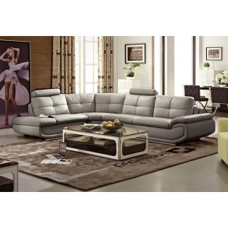 - Canapé d'angle en cuir buffle italien de luxe 6/7 places BELLALIGNA, gris clair pastel, angle gauche