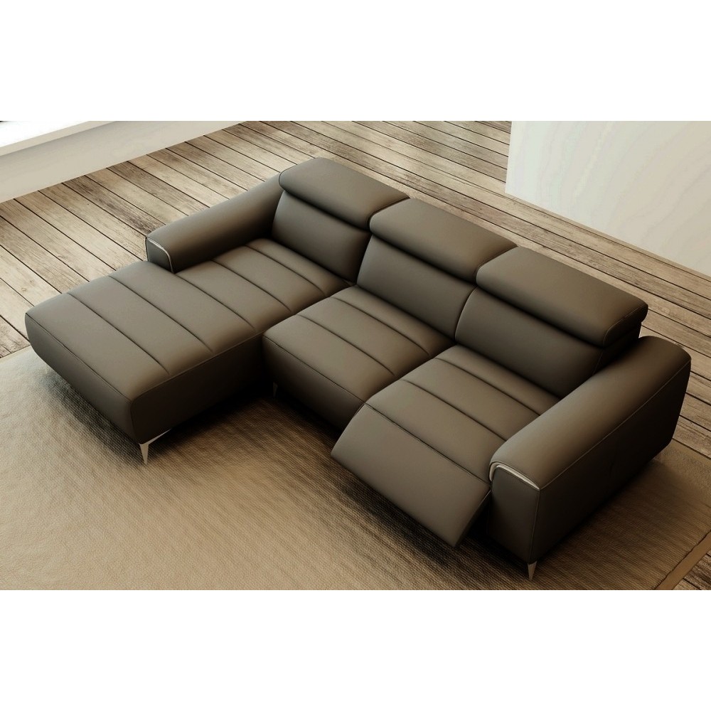Canapé d'angle fonction relax en cuir italien 5 places SERENITY, gris foncé, angle gauche