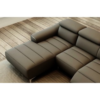 Canapé d'angle fonction relax en cuir italien 5 places SERENITY, gris foncé, angle gauche