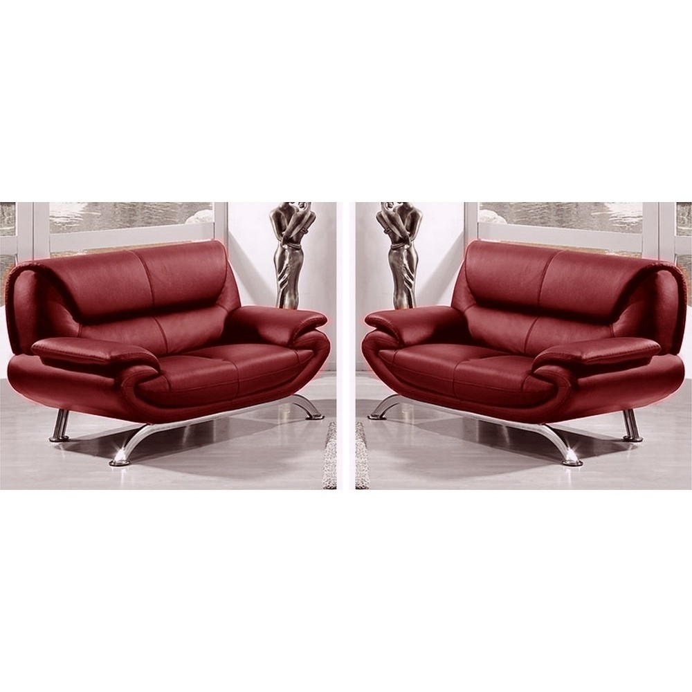 Ensemble de 2 canapés 2 places en cuir italien JONAH, couleur bordeaux