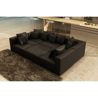 Canapé modulable COMBINO CUIR PRESTIGE LUXE, NOIR, 8 places