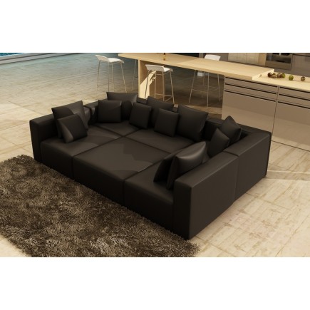 Canapé modulable COMBINO CUIR PRESTIGE LUXE, NOIR, 8 places