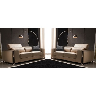 Ensemble de 2 canapés 3 places en cuir italien buffle LUXY, beige