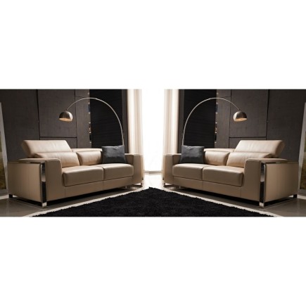 Ensemble de 2 canapés 3 places en cuir italien buffle LUXY, beige