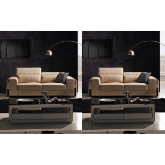 Ensemble de 2 canapés 3 places en cuir italien buffle LUXY, beige