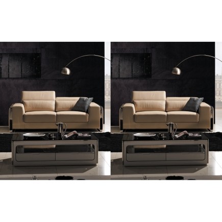 Ensemble de 2 canapés 3 places en cuir italien buffle LUXY, beige