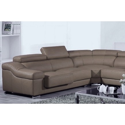 Canapé d'angle en cuir buffle italien de luxe Londres couleur moka, personnalisé sur mesure, sans bar et une assise en moins, 31