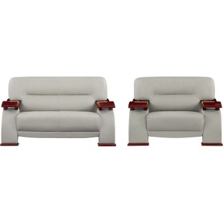 Ensemble composé d'un canapé 2 places et d'un fauteuil en cuir luxe haut de gamme, TENTATION. Gris clair