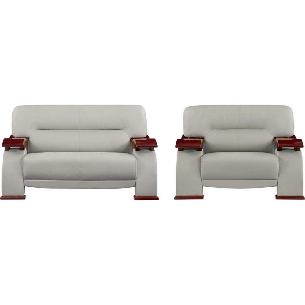 Ensemble composé d'un canapé 2 places et d'un fauteuil en cuir luxe haut de gamme, TENTATION. Gris clair Ensemble composé d'un canapé 2 places et d'un fauteuil en cuir luxe haut de gamme, TENTATION. Gris clair