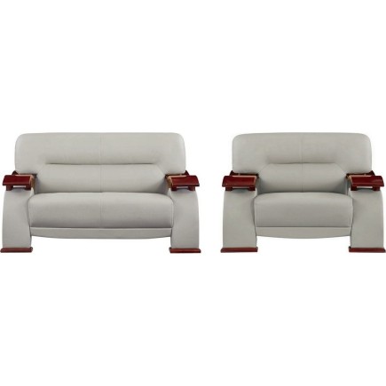 Ensemble composé d'un canapé 2 places et d'un fauteuil en cuir luxe haut de gamme, TENTATION. Gris clair