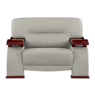 Ensemble composé d'un canapé 2 places et d'un fauteuil en cuir luxe haut de gamme, TENTATION. Gris clair