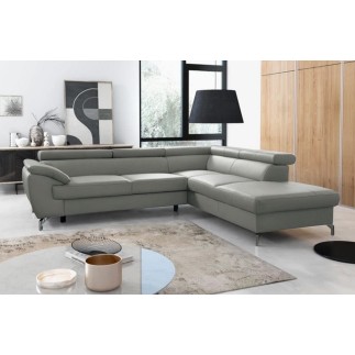 2eme paiement de la commande: Canapé d'angle convertible en cuir italien de luxe 5/6 places finlande avec coffre, gris clair, an