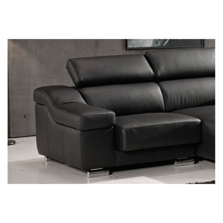 Canapé d'angle en cuir buffle italien de luxe ZENDO, noir, angle droit