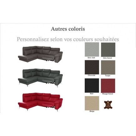 2eme paiement de la commande: Canapé d'angle en cuir italien de luxe 5 places luzerne, avec relax électrique et coffre, couleur