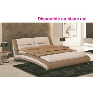 Lit en cuir italien de luxe DINO, blanc / blanc, uni, (disponible en blanc uni), 160x200