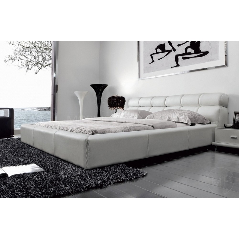 Lit en cuir italien de luxe REVA, 140x190, blanc Lit en cuir italien de luxe REVA, 140x190, blanc