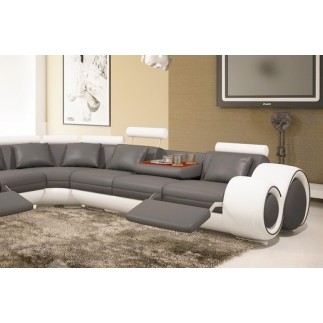 Canapé d'angle en cuir italien : 5/6 places PETIT EXCELIA, gris foncé et blanc, angle gauche