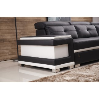 Canapé d'angle cuir buffle italien 7/8 places, BELLISSIMO, noir et blanc, angle gauche
