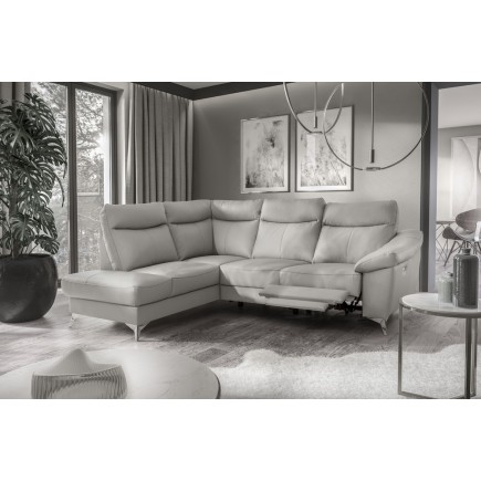 2eme paiement de la commande: Canapé d'angle en cuir italien de luxe 5 places LUZERNE, avec relax électrique et coffre, gris cla
