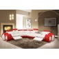Canapé d'angle en cuir italien 5/6 places PETIT EXCELIA, blanc et rouge, angle gauche