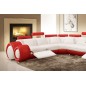 Canapé d'angle en cuir italien 5/6 places PETIT EXCELIA, blanc et rouge, angle gauche