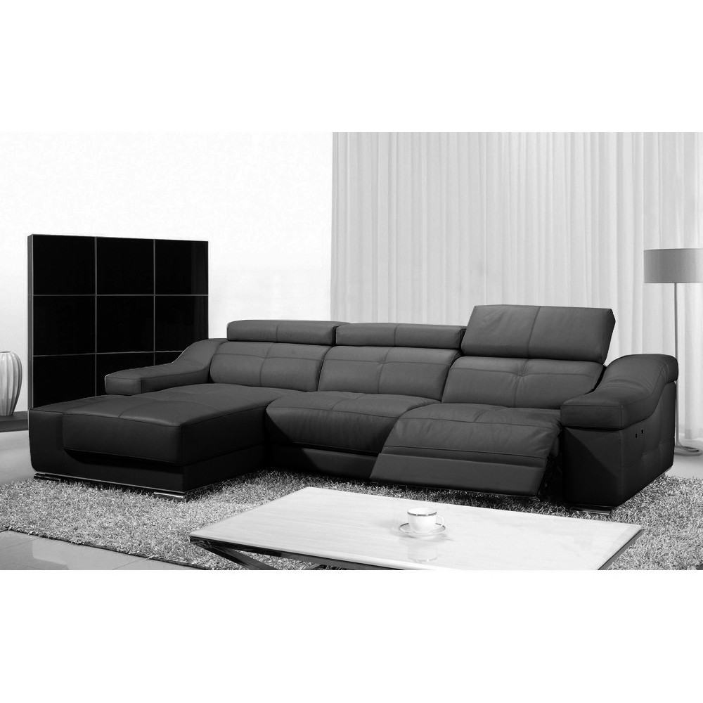 Canapé d'angle double relax en cuir de buffle italien de luxe 5 places BiRELAX, noir, angle gauche Canapé d'angle double relax en cuir de buffle italien de luxe 5 places BiRELAX, noir, angle gauche