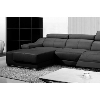 Canapé d'angle double relax en cuir de buffle italien de luxe 5 places BiRELAX, noir, angle gauche