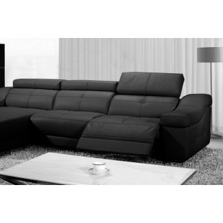 Canapé d'angle double relax en cuir de buffle italien de luxe 5 places BiRELAX, noir, angle gauche