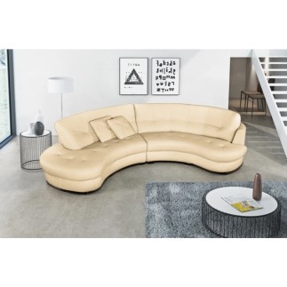 Canapé en cuir italien de luxe 5/6 places BRETINI beige, côté accoudoir droit