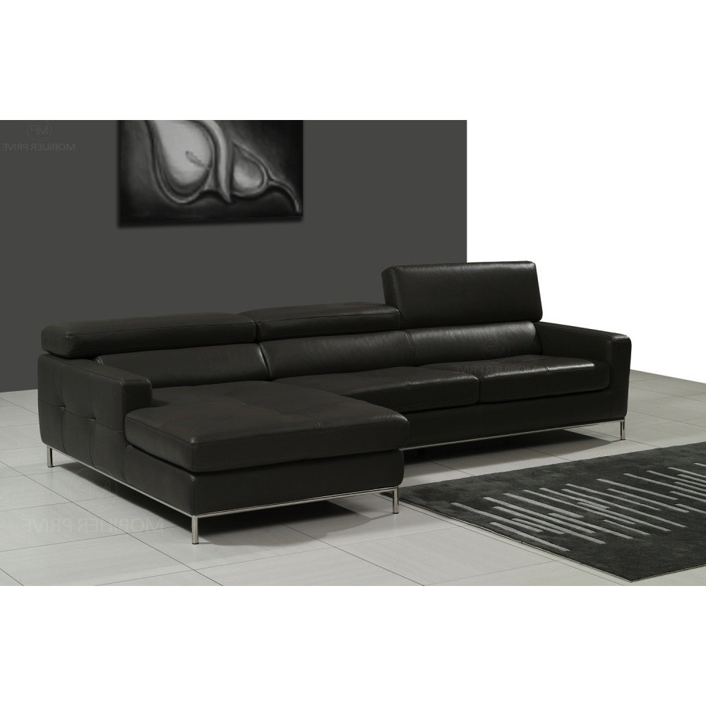 Canapé d'angle en cuir italien 4/5 places YVANA, noir, angle gauche Canapé d'angle en cuir italien 4/5 places YVANA, noir, angle gauche
