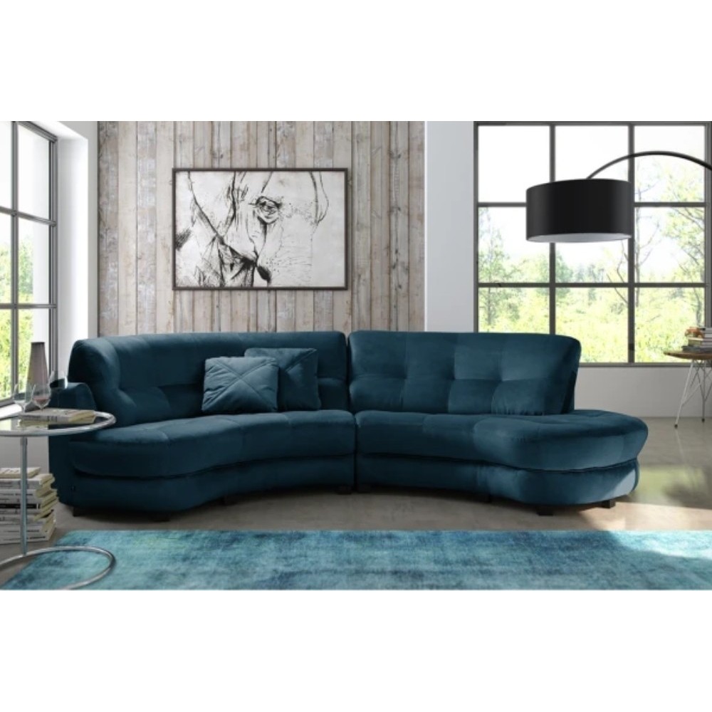 Canapé en velours luxe 5/6 places BRENNER bleu foncé, côté accoudoir gauche Canapé en velours luxe 5/6 places BRENNER bleu foncé, côté accoudoir gauche