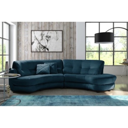 Canapé en velours luxe 5/6 places BRENNER bleu foncé, côté accoudoir gauche