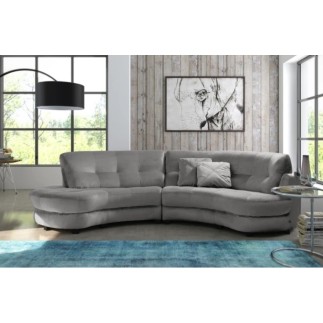 Canapé en velours luxe 5/6 places BRENNER gris clair, côté accoudoir droit