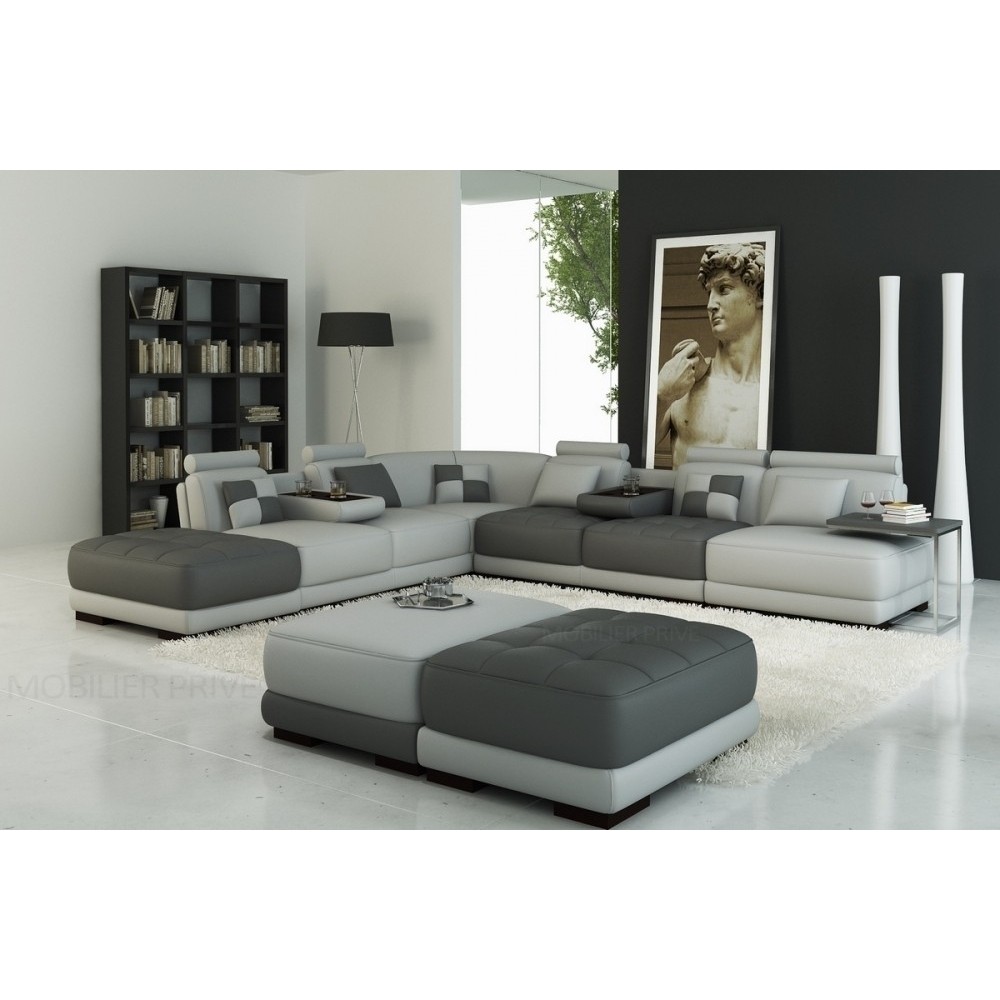 Canapé d'angle en cuir italien 6/7 places PETIT ELIXIR, gris clair et gris foncé, angle gauche Canapé d'angle en cuir italien 6/7 places PETIT ELIXIR, gris clair et gris foncé, angle gauche