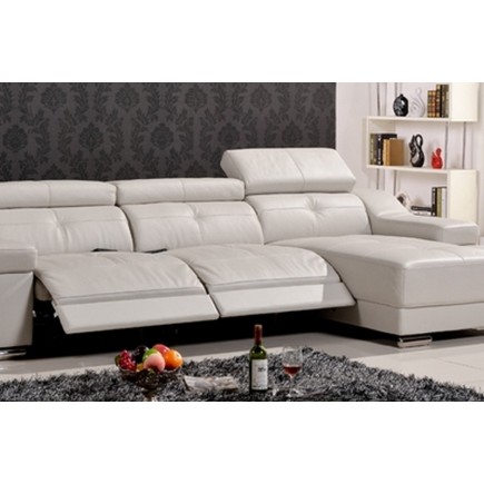 Canapé d'angle double relax en cuir de buffle italien de luxe 5 places BiRELAX, beige, angle droit.