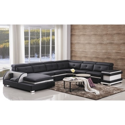 Canapé d'angle cuir buffle italien 7/8 places , BELLISSIMO, noir et blanc, angle droit, Noir / Blanc. Longueur 395 cm