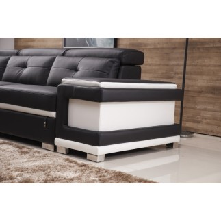 Canapé d'angle cuir buffle italien 7/8 places , BELLISSIMO, noir et blanc, angle droit. Version: longueur 471 cm