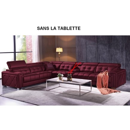 Canapé d'angle en cuir de buffle italien de luxe 6/7 places, PRESTIGIA, bordeaux, angle gauche, personnalisé sur mesure sans la
